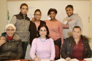 Piedade Lemos (center) is chairing JSEC’s Parent Engagement Initiative. She is assisted by Parent Executive Team members, including Treasurer Paulina Estevez-Tesorera (left) and Vice President Karina Rosa (right). Behind her are junior student ambassadors from the Foreign Language Honor Society, Jose Coste, Perla Castillo, Kendal Hall and Aurelina Pena.